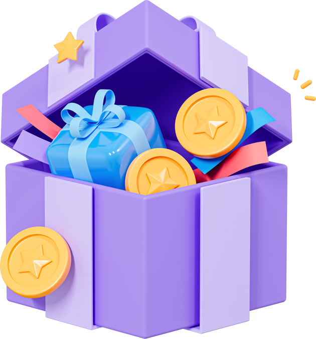 3D Open Gift box with floating coin